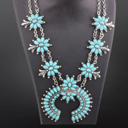 Faux Turquoise Squash Blossom Necklace