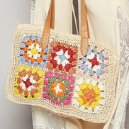 Crochet Squares Tote Bag: NATURAL MULTI / OS
