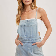 BOW-TIE DENIM OVERALL SHORTS: MED.WASH / M