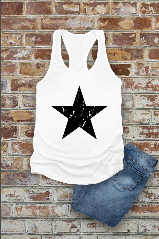 Distressed Star, Fourth of July, Women Fit Fitted Racerback Tank Top