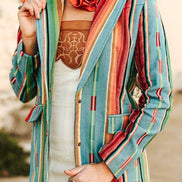 Jacquard Woven Jade Serape Button Down Blazer: M