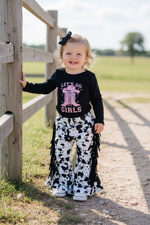 Western cowgirl romper & cow pant baby boutique set 2601096M