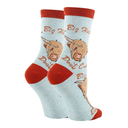 Hair Don't Care | Women's Funny highland Cattle Crew Socks