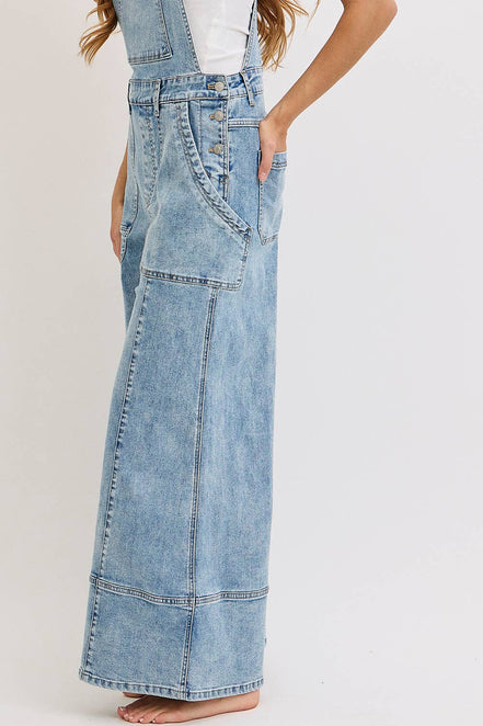 WIDE-LEG DENIM OVERALL JUMPSUIT: DENIM BLUE / Contemporary / S