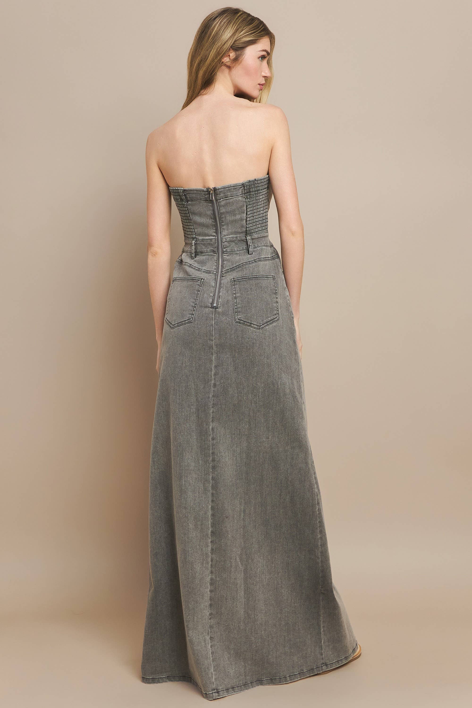 STRAPLESS DENIM MAXI DRESS 3135DIA DARK DEN