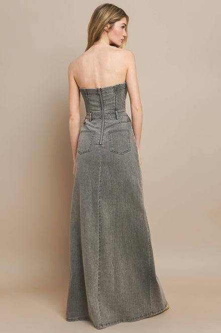STRAPLESS DENIM MAXI DRESS 3135DIA DARK DEN