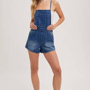 BOW-TIE DENIM OVERALL SHORTS: MED.WASH / L