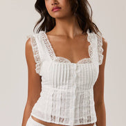 SLEEVELESS SQUARE NECK RUFFLE TOP: White / S