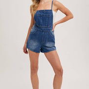 BOW-TIE DENIM OVERALL SHORTS: MED.WASH / S