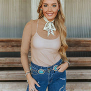 Taupe Mesh Ruched Mock Neck Long Sleeve Top