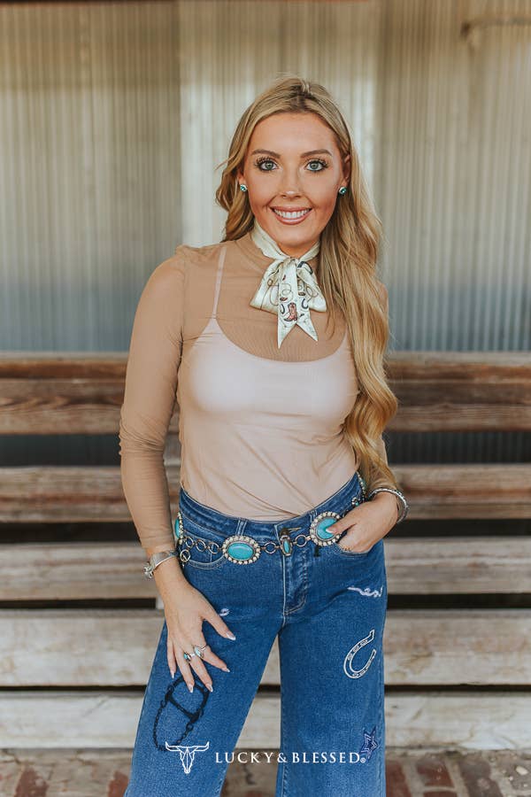 Taupe Mesh Ruched Mock Neck Long Sleeve Top