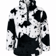 Cow Print Black White Sherpa Pullover Kids