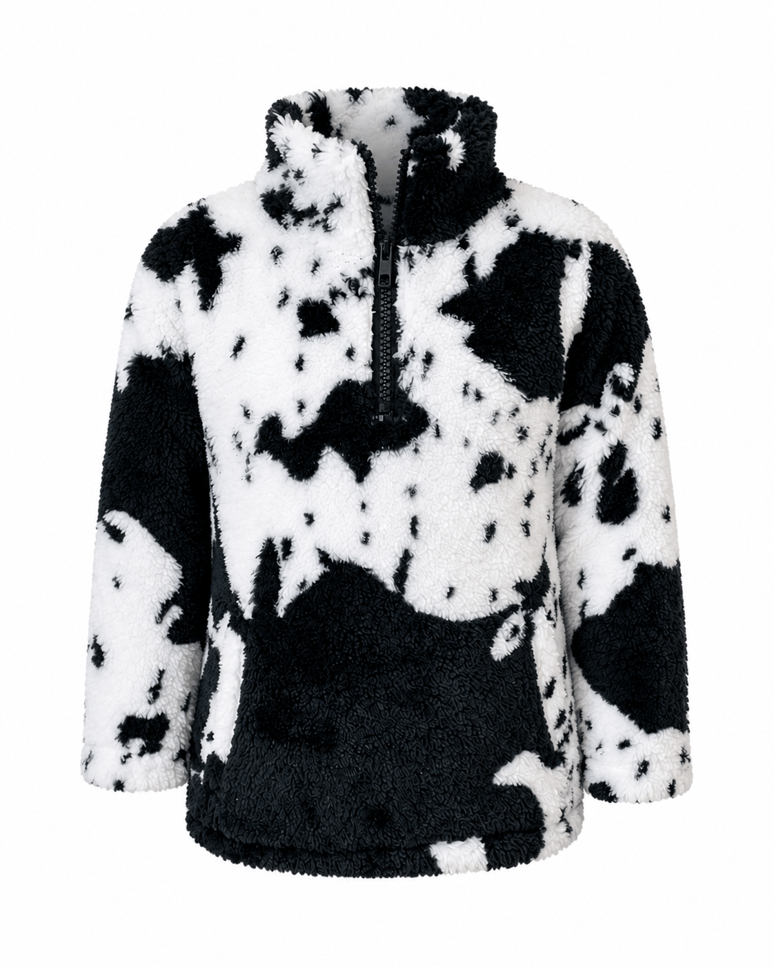 Cow Print Black White Sherpa Pullover Kids