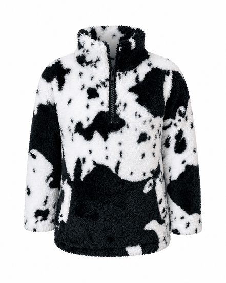 Cow Print Black White Sherpa Pullover Kids