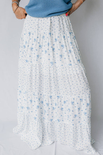 LDC High Waist Tiny Floral Print Boho Maxi Skirt
