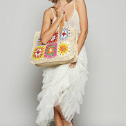 Crochet Squares Tote Bag: NATURAL MULTI / OS