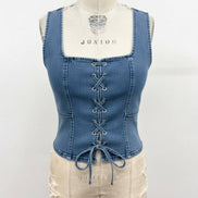 Lace-Up Corset Stretch Denim Top 2: Light Denim / S