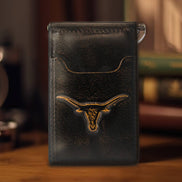 Texas Longhorns Burnished Leather Front Pocket Clip Wallet