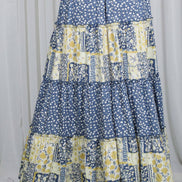 Patchwork Floral Print Bohemian-Inspired Maxi Skirt VS83203: Blue / L