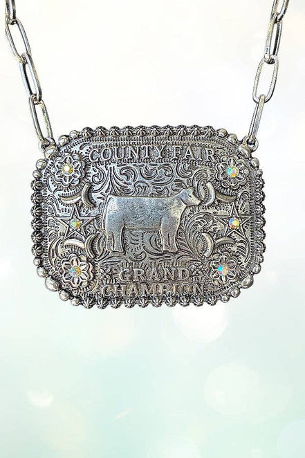 WESTERN COUNTY FAIR GRAND CHAMPION  PLATE BULKY CHAIN STATEMENT NECKLACE