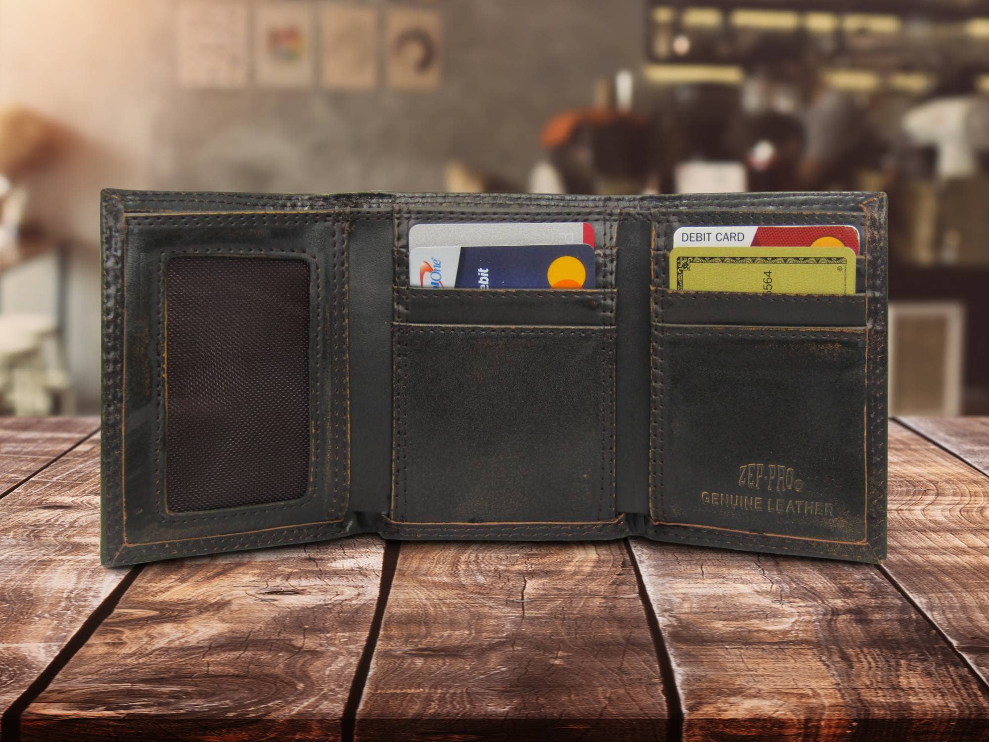 Buck Burnished Leather Trifold Wallet