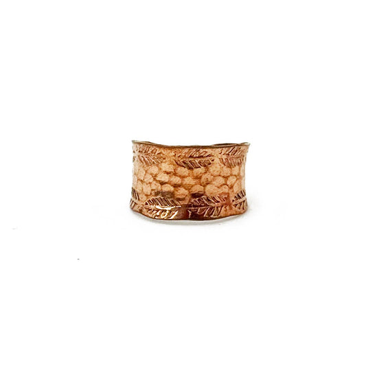 Handcrafted Copper Leaf Border Ring