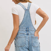 WIDE-LEG DENIM OVERALL JUMPSUIT: DENIM BLUE / Contemporary / L