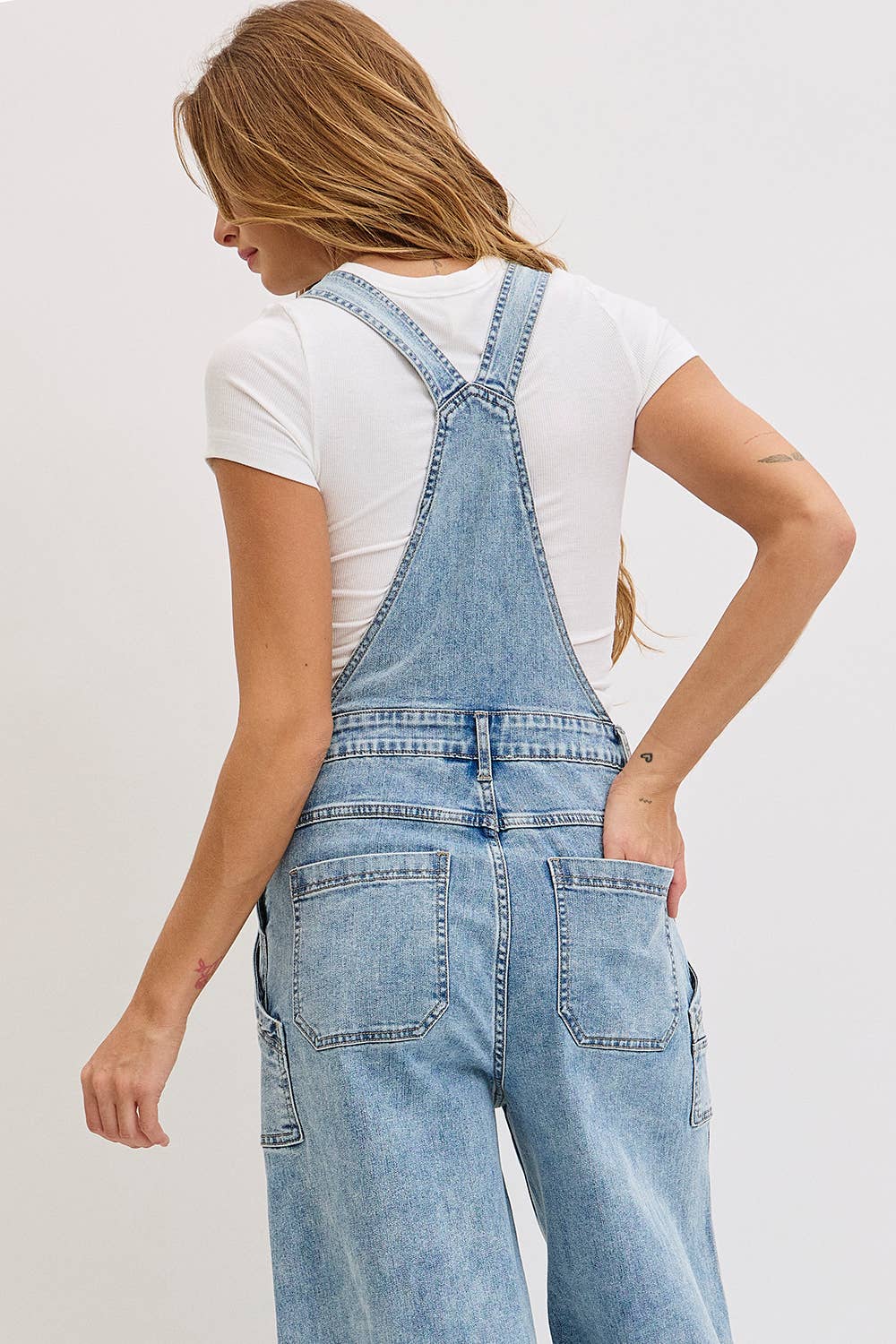 WIDE-LEG DENIM OVERALL JUMPSUIT: DENIM BLUE / Contemporary / L
