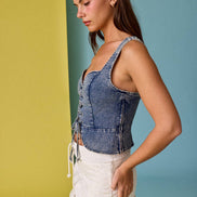 PT17680 Eloise Front Lace-up Denim Corset Top