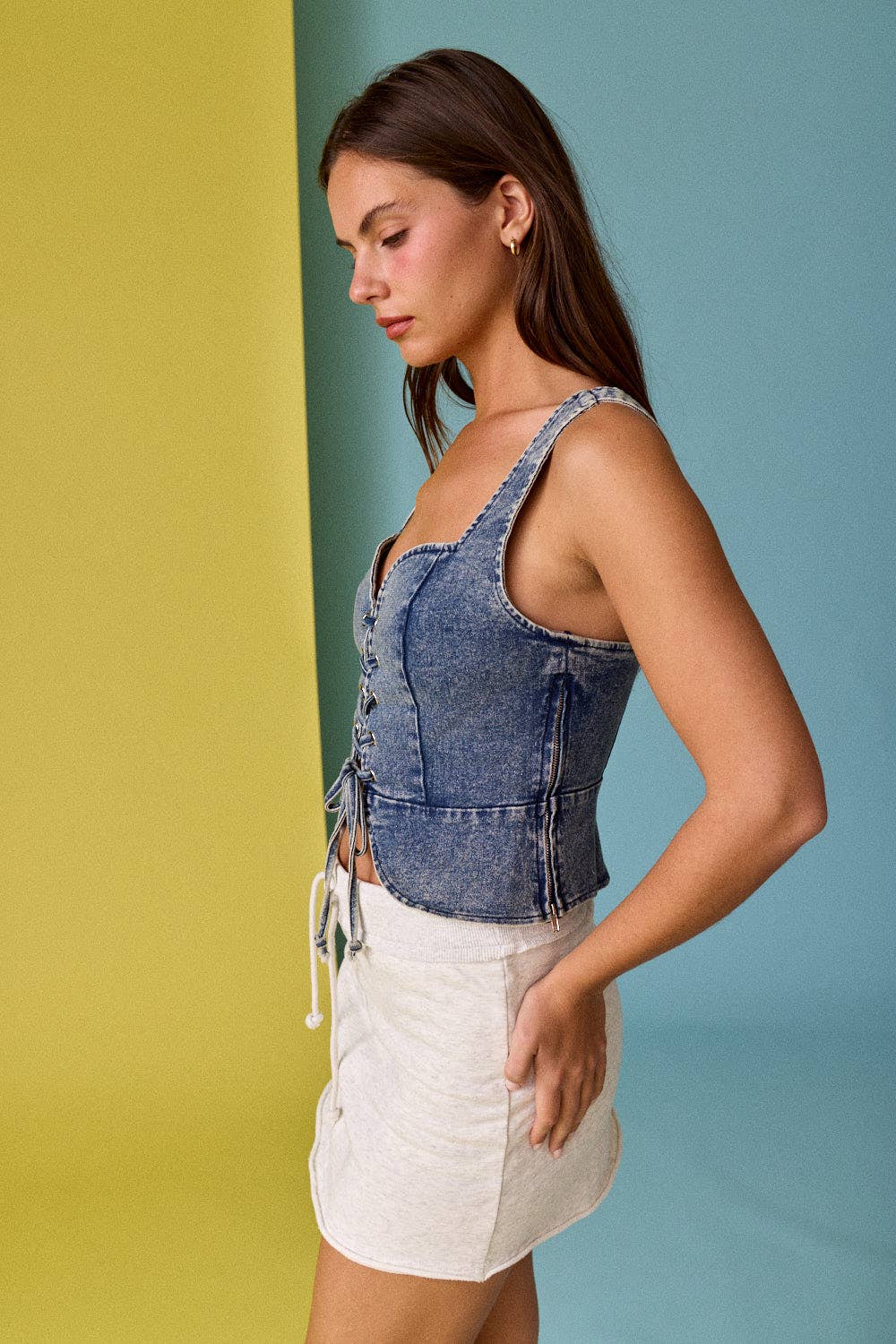 PT17680 Eloise Front Lace-up Denim Corset Top