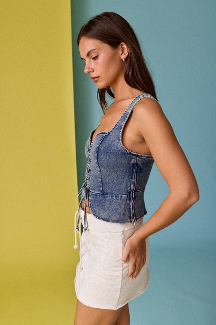 PT17680 Eloise Front Lace-up Denim Corset Top
