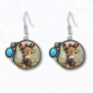 Western Sunflower Cow Portrait Drop Earrings