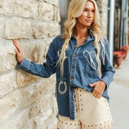 Sand Suede Fringe Hem Vintage Gold Studded Eyelet Shorts