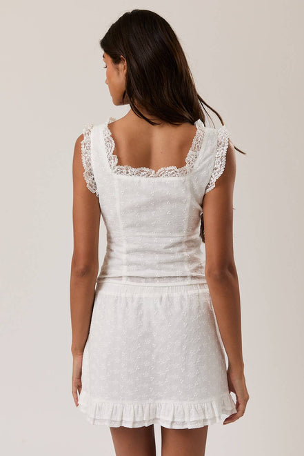 SLEEVELESS SQUARE NECK RUFFLE TOP: White / L