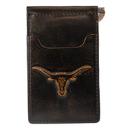 Texas Longhorns Burnished Leather Front Pocket Clip Wallet