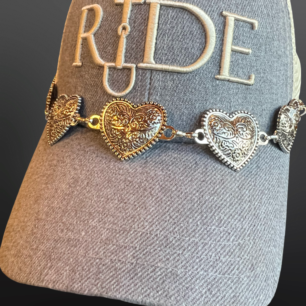 Trucker Hat Chain for Baseball Cap - Western Tooled Hearts