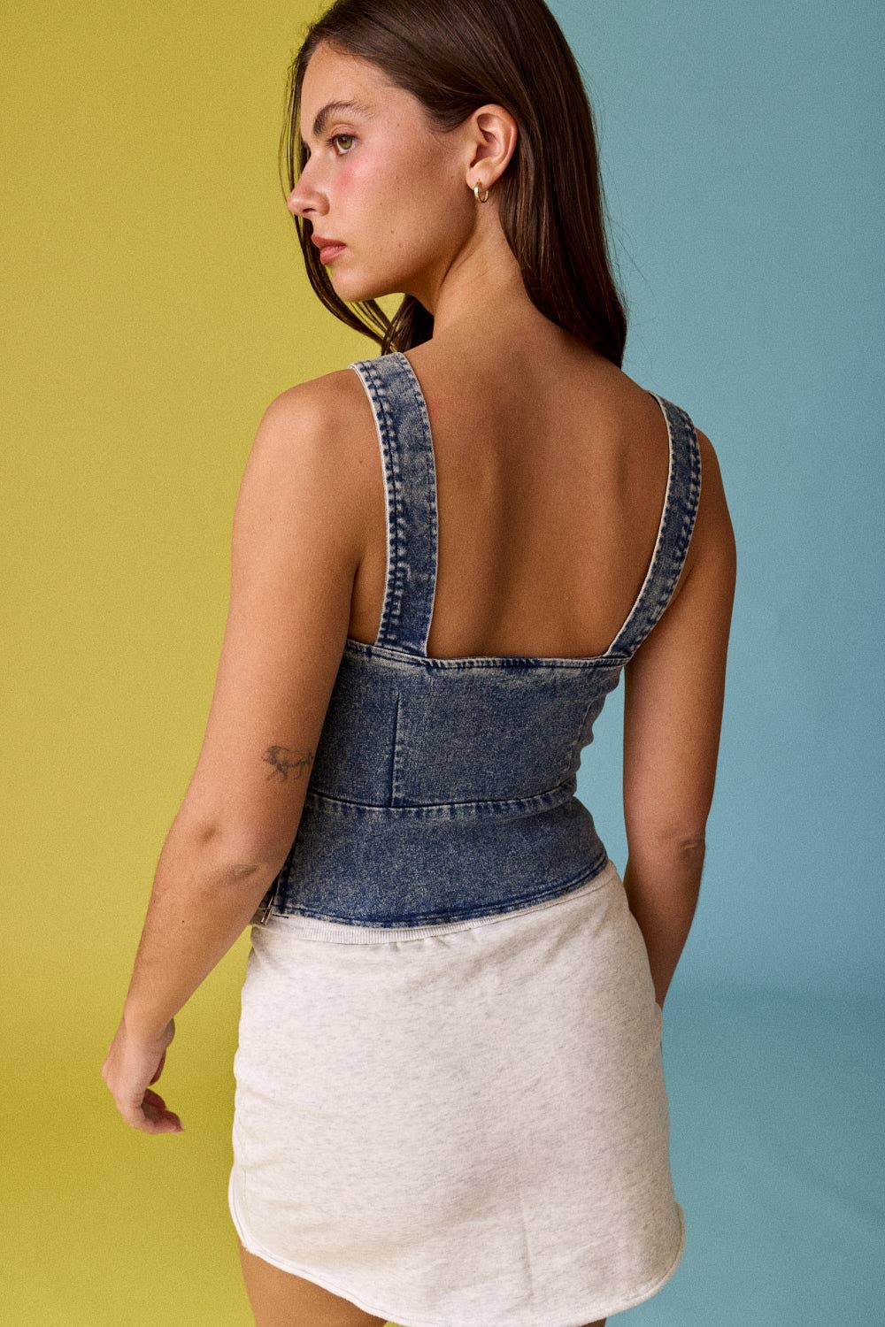 PT17680 Eloise Front Lace-up Denim Corset Top