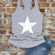 Distressed Star, Fourth of July, Women Fit Fitted Racerback Tank Top