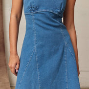 PD19530 Strapless Denim Tie Back Mini Dress