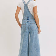 WIDE-LEG DENIM OVERALL JUMPSUIT: DENIM BLUE / Contemporary / S