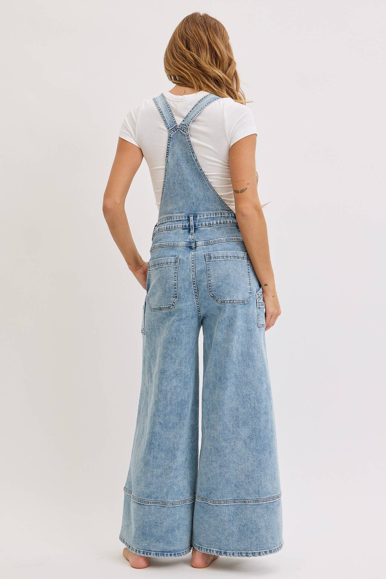 WIDE-LEG DENIM OVERALL JUMPSUIT: DENIM BLUE / Contemporary / S