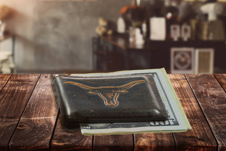 Texas Longhorns Burnished Leather Money Clip