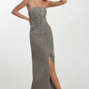 STRAPLESS DENIM MAXI DRESS 3135DIA DARK DEN