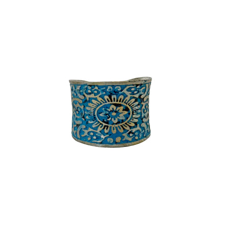 Handcrafted Silver Patina Blue Mandala Ring