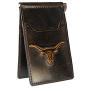Texas Longhorns Burnished Leather Front Pocket Clip Wallet
