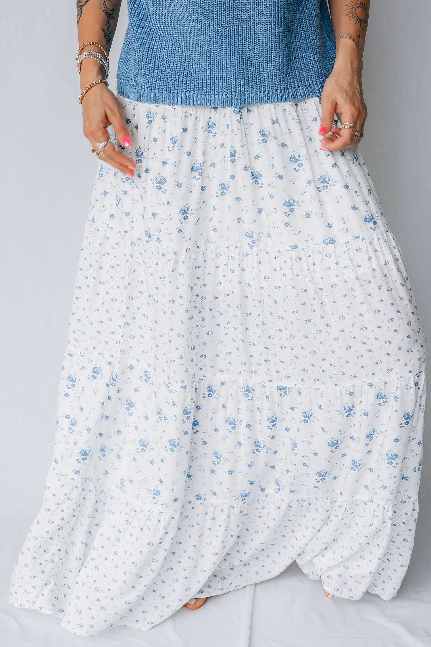 LDC High Waist Tiny Floral Print Boho Maxi Skirt