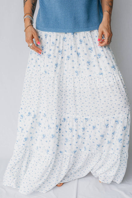 LDC High Waist Tiny Floral Print Boho Maxi Skirt