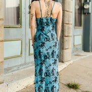 Teal Snaffle Western Printed Spaghetti Strap Dress: L