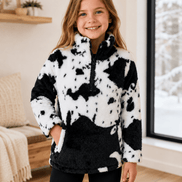 Cow Print Black White Sherpa Pullover Kids