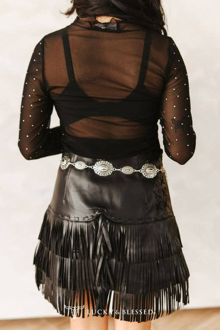 Black Long Sleeve Rhinestone Detail Mesh Top